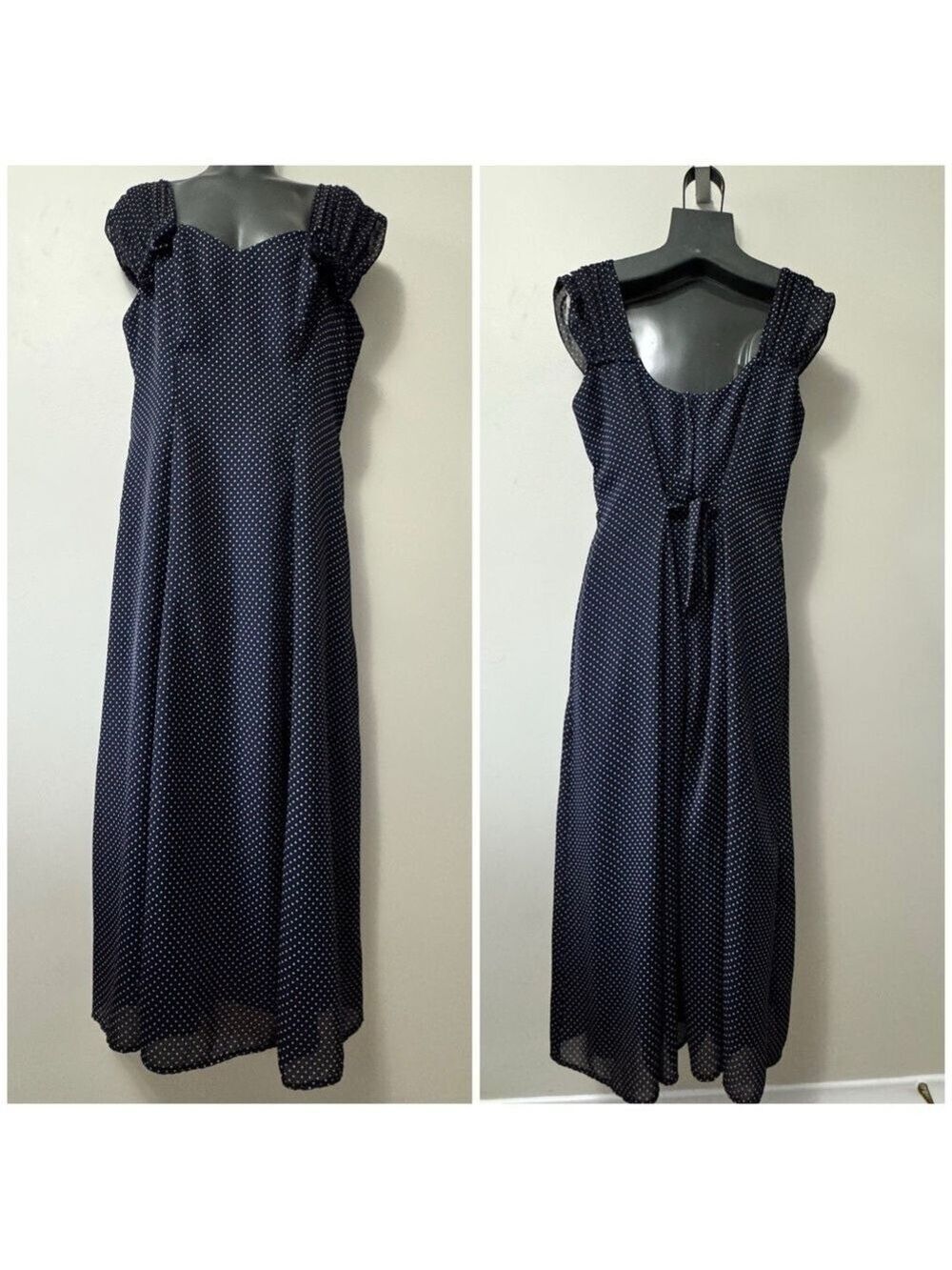 Vintage x Algo Blue Polka dot maxi with Puff Cap Sleeves Large